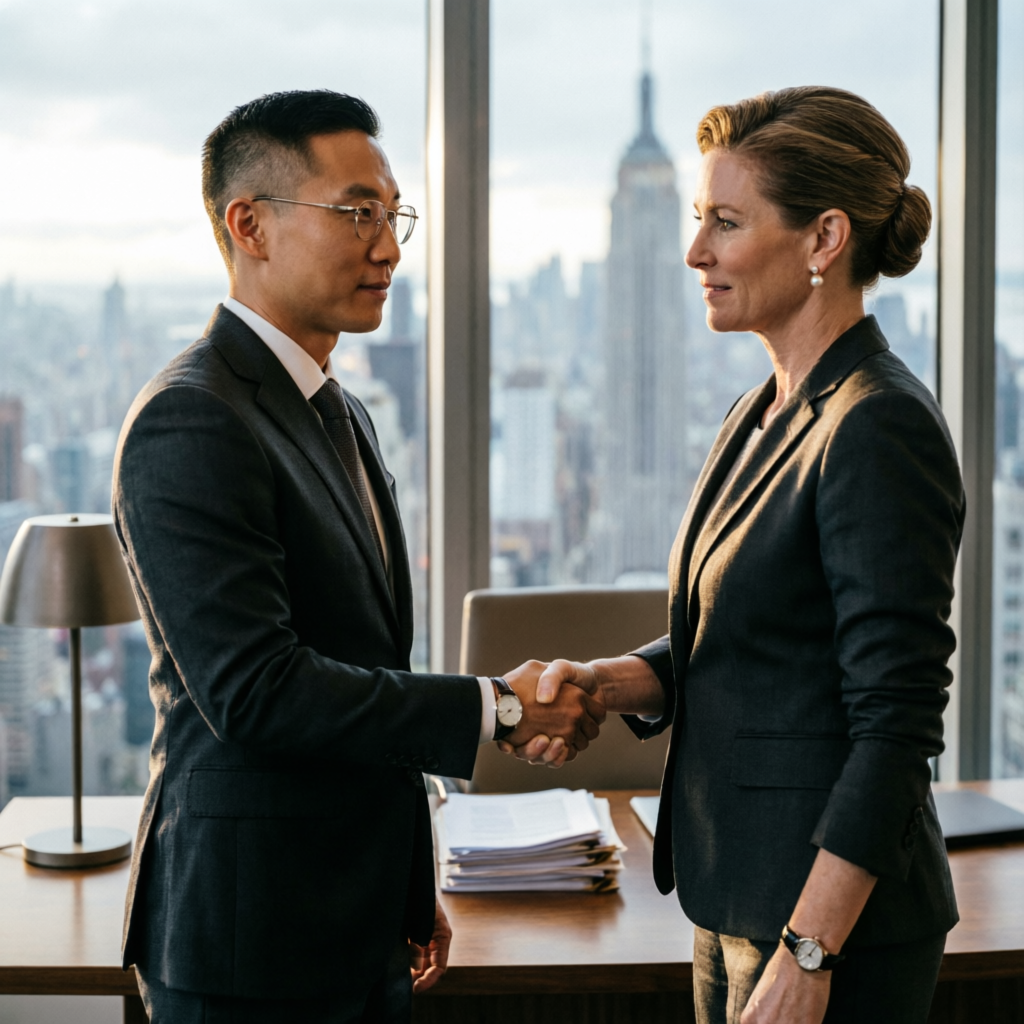 Professional business handshake representing trusted partnership between prop firm passing service and funded traders