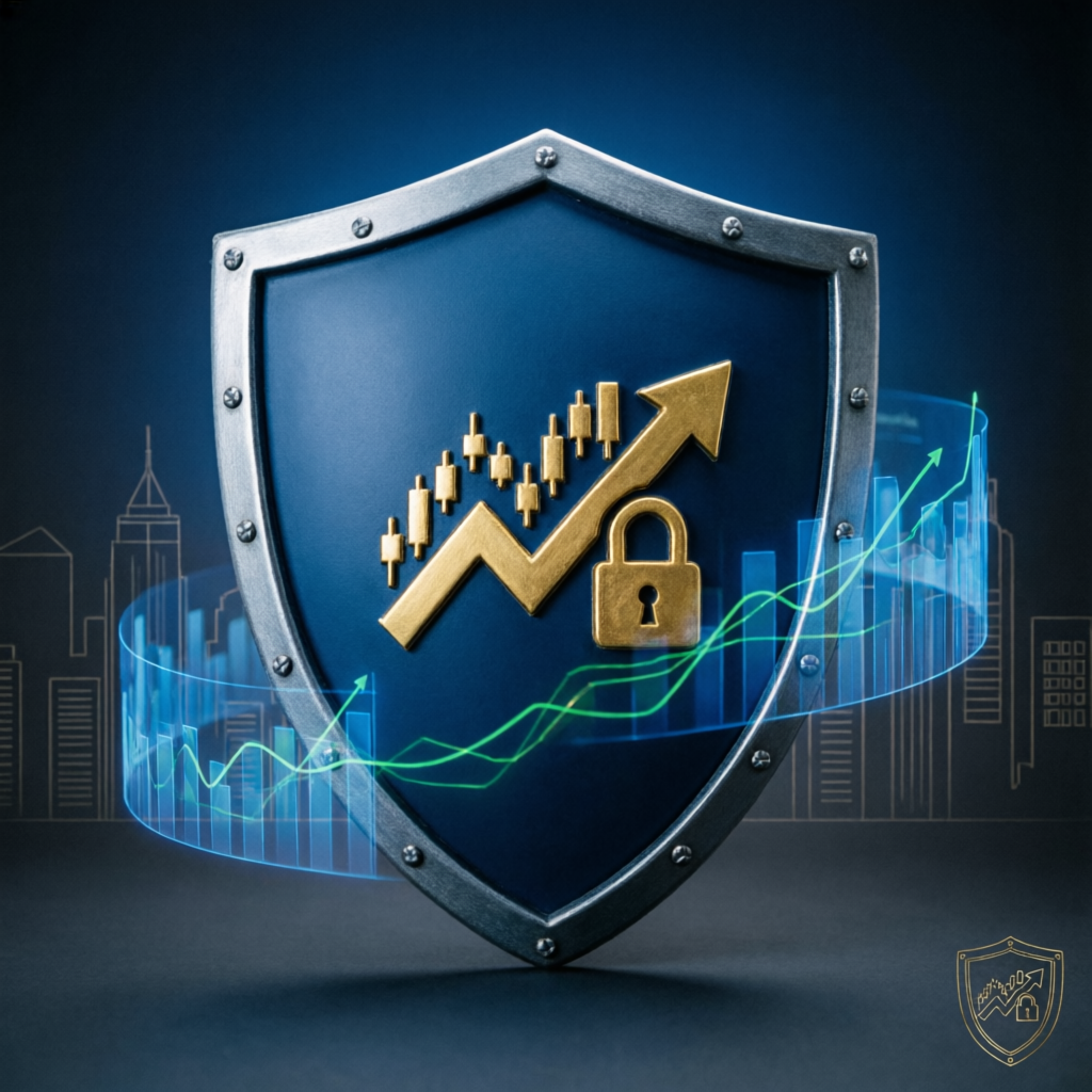 Risk management shield protecting trading profits and funded account capital from drawdown violations
