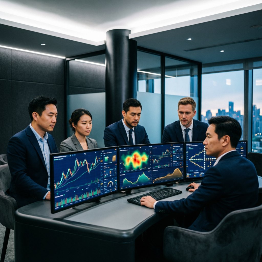 Professional trading team analyzing forex markets