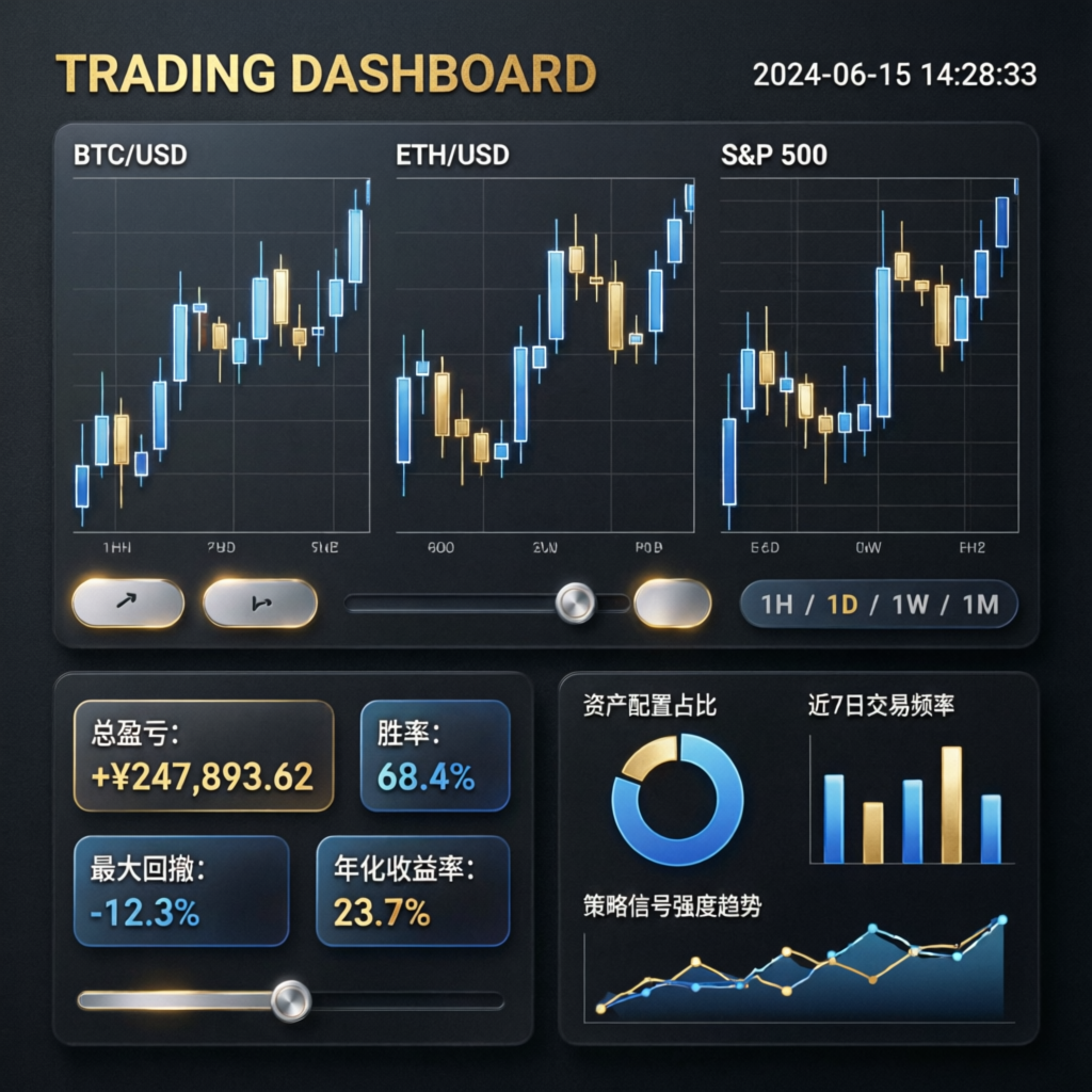 Trading dashboard showing prop firm challenge metrics