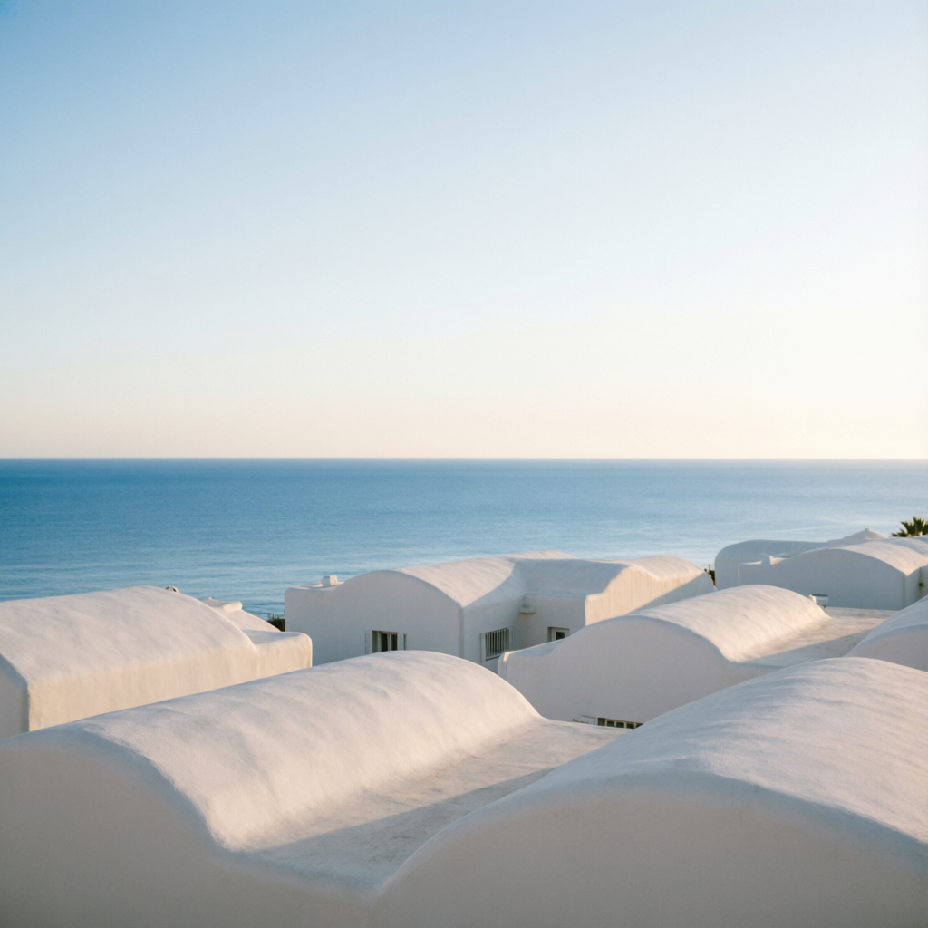 White rooftops and the sea at La Manga