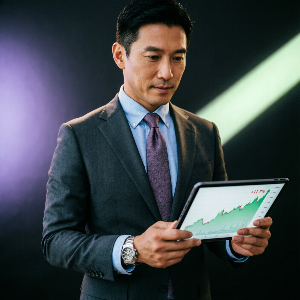 Professional trader reviewing profitable trading strategies on tablet device