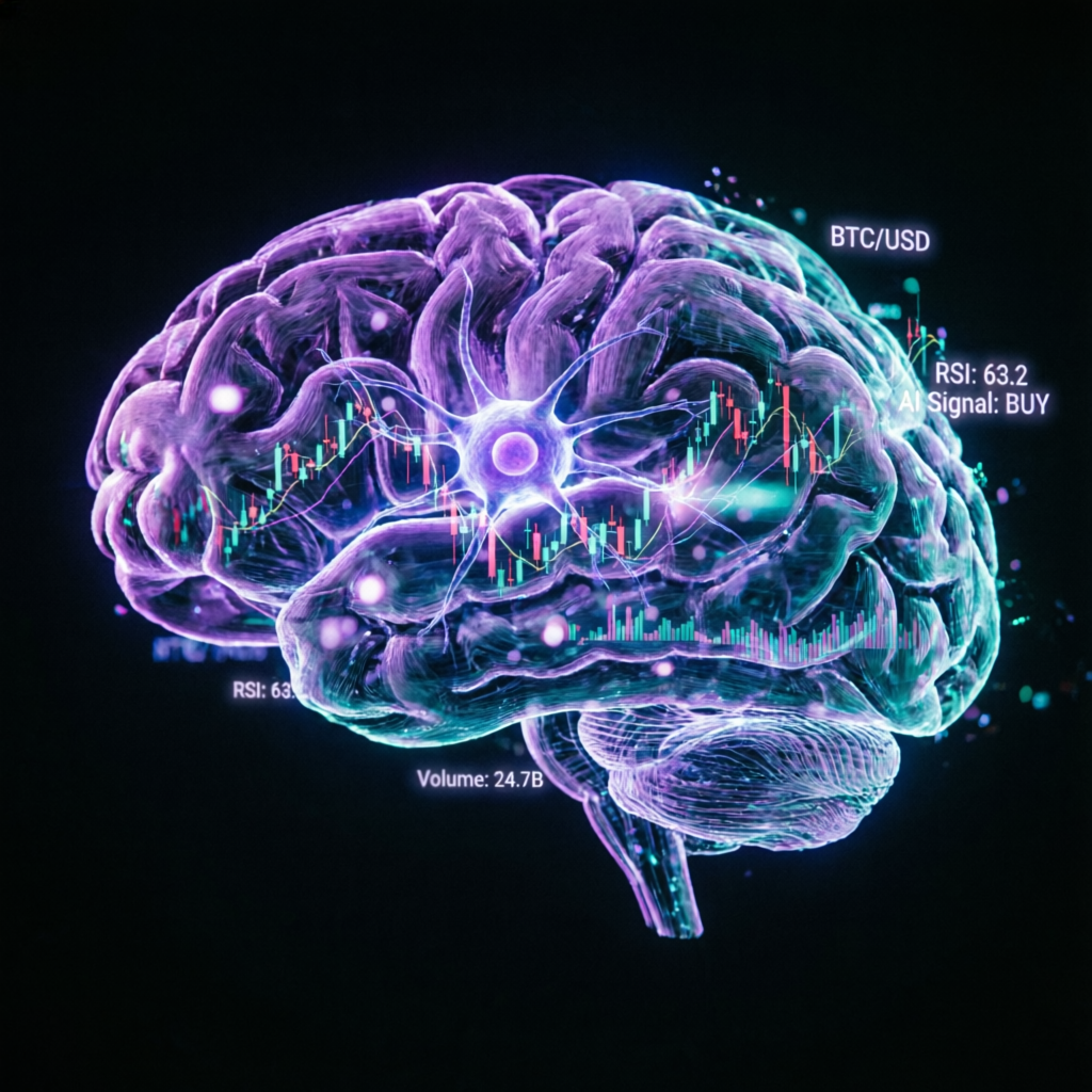 AI brain visualization representing intelligent trading algorithms used for prop firm passing