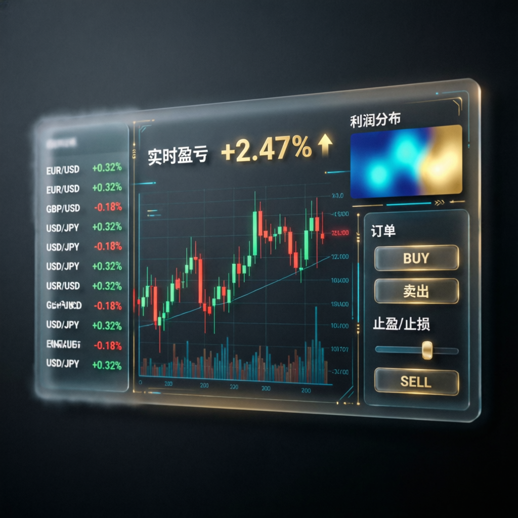 Live forex trading dashboard showing prop firm challenge progress and profit