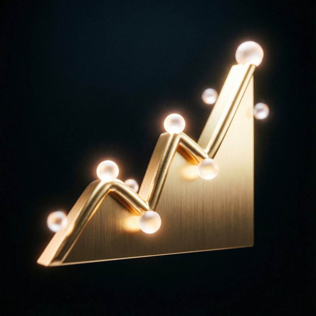 Rising golden chart representing prop firm account growth and scaling