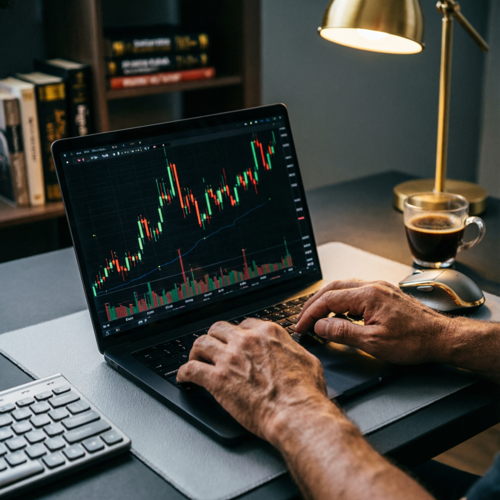 Professional trader working on forex charts for prop firm challenge passing