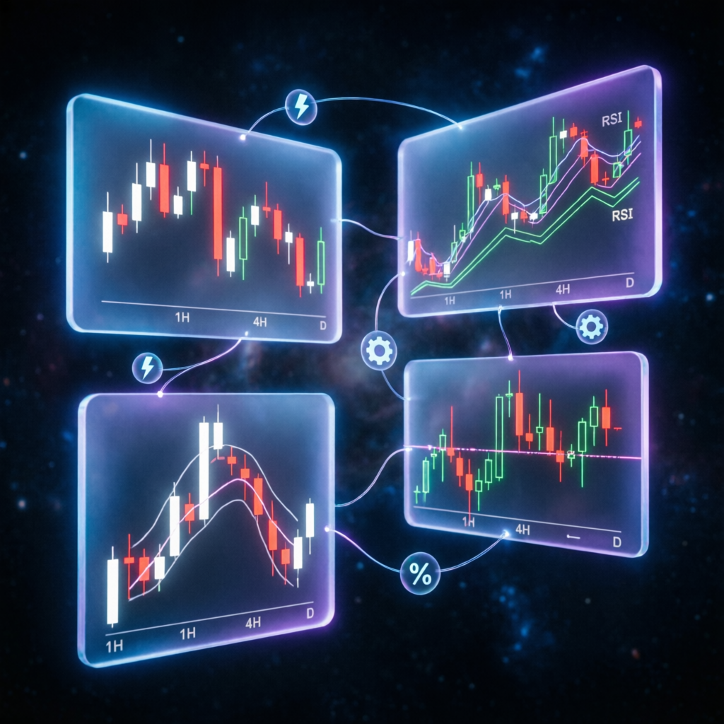 Trading strategy visualization with multiple chart patterns