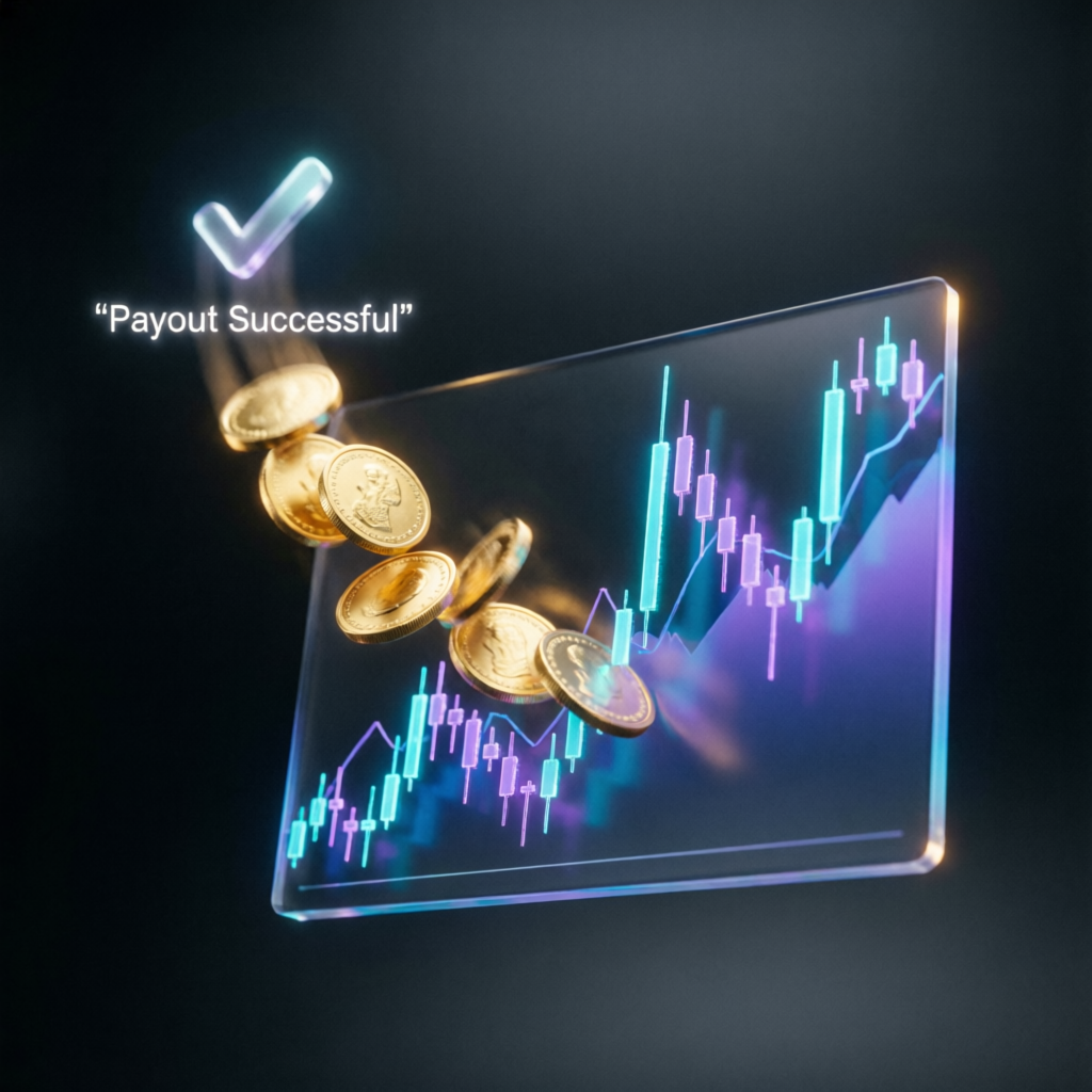 Payout successful concept with gold coins and trading charts
