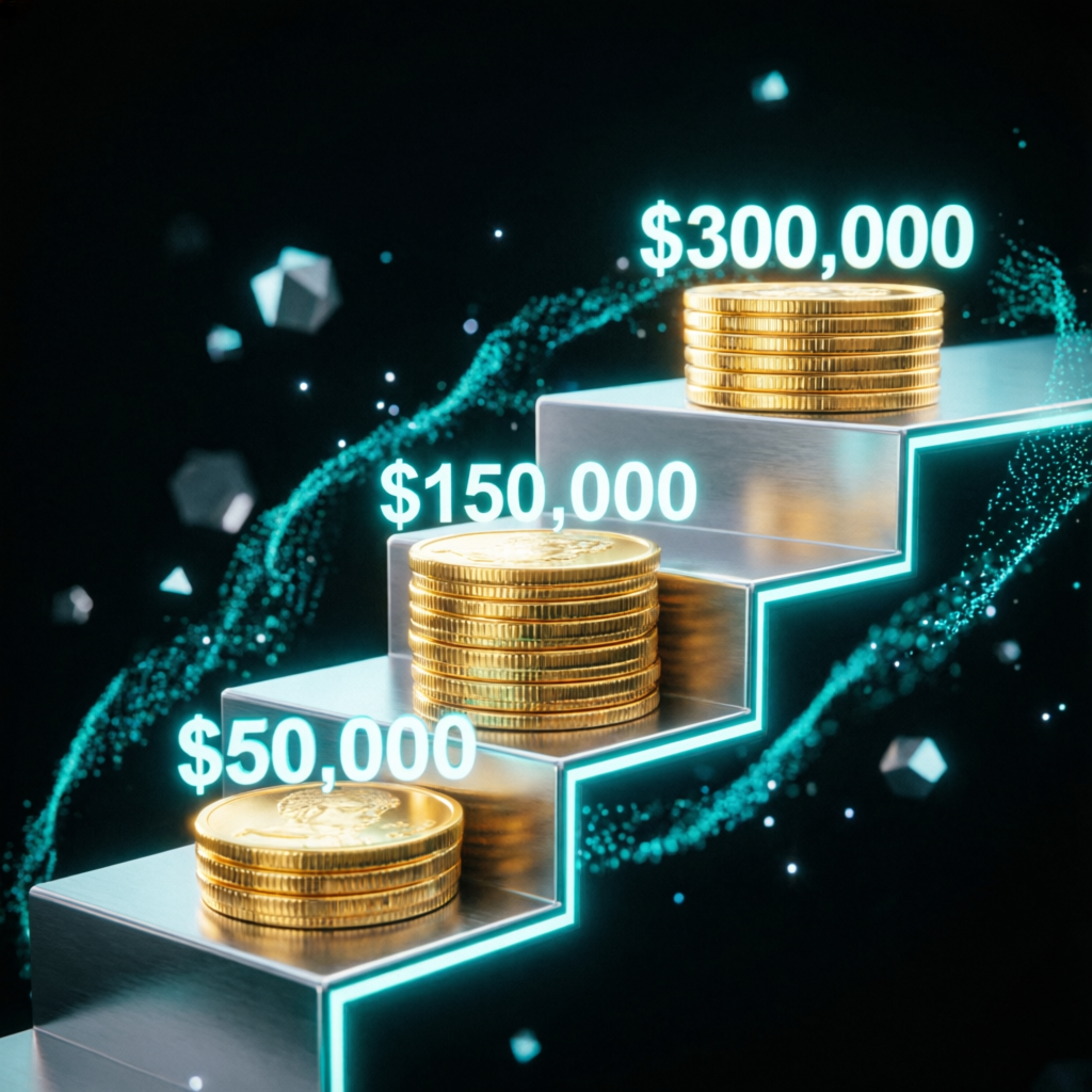 Topstep account scaling plan showing growth from 50k to 150k to 300k