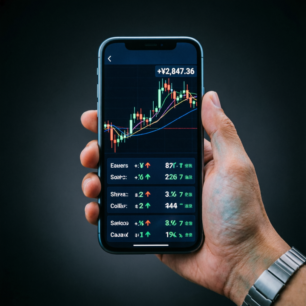 Mobile trading interface showing real-time risk management metrics