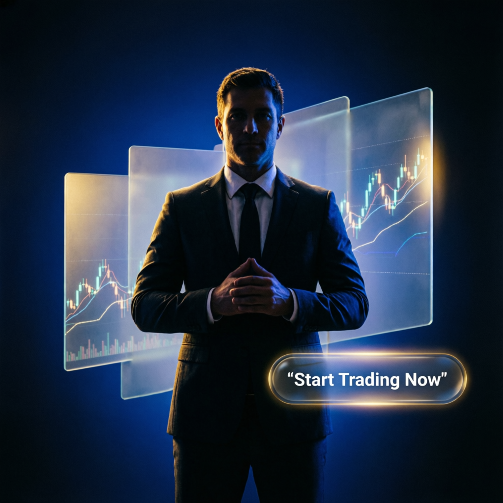 Professional trader with Start Trading Now call to action