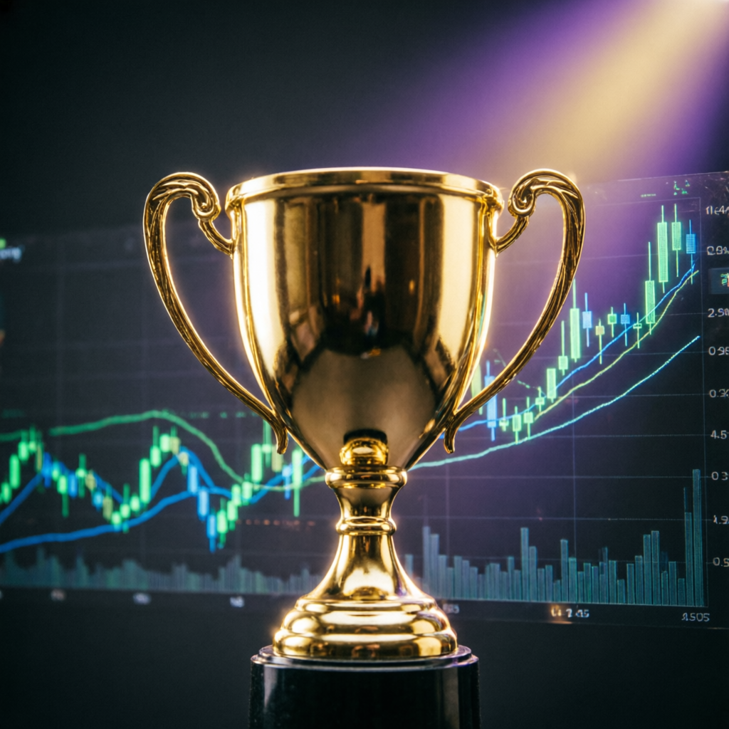 Golden trophy representing funded account success and trading achievement
