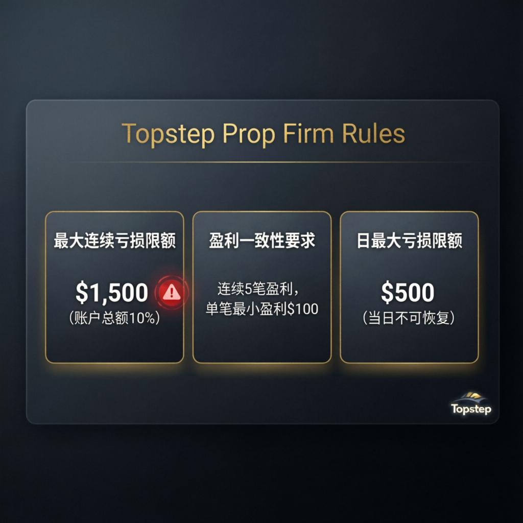Topstep Prop Firm Rules Dashboard showing trading rules and limits