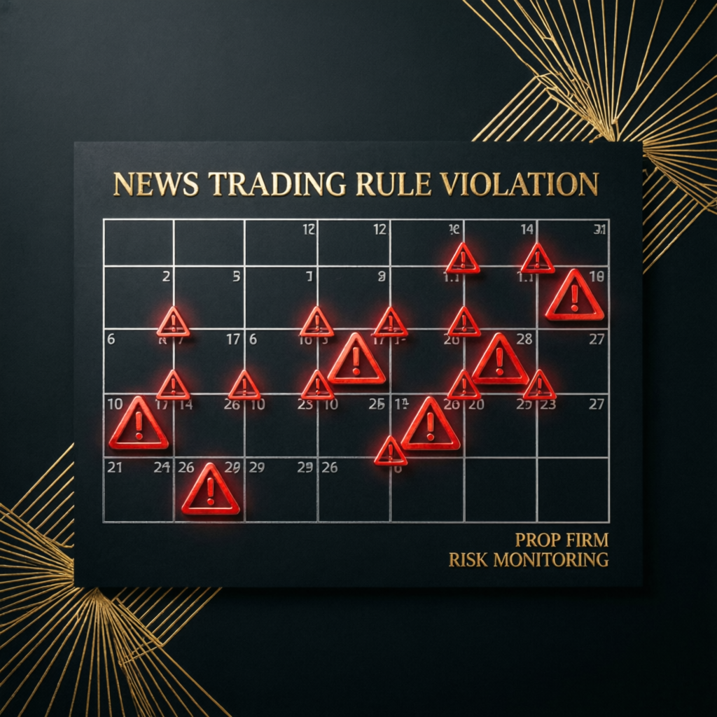 News trading rule violation calendar with red warning indicators on economic events