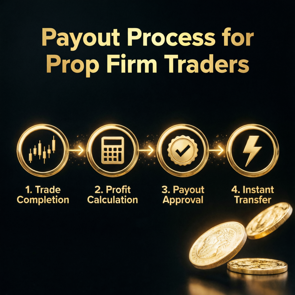 Payout process for prop firm traders showing 4-step gold process