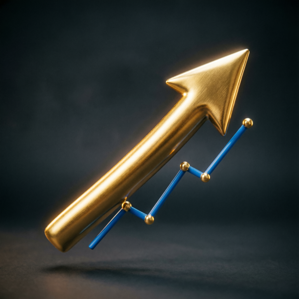 Golden upward arrow representing financial growth and trading success