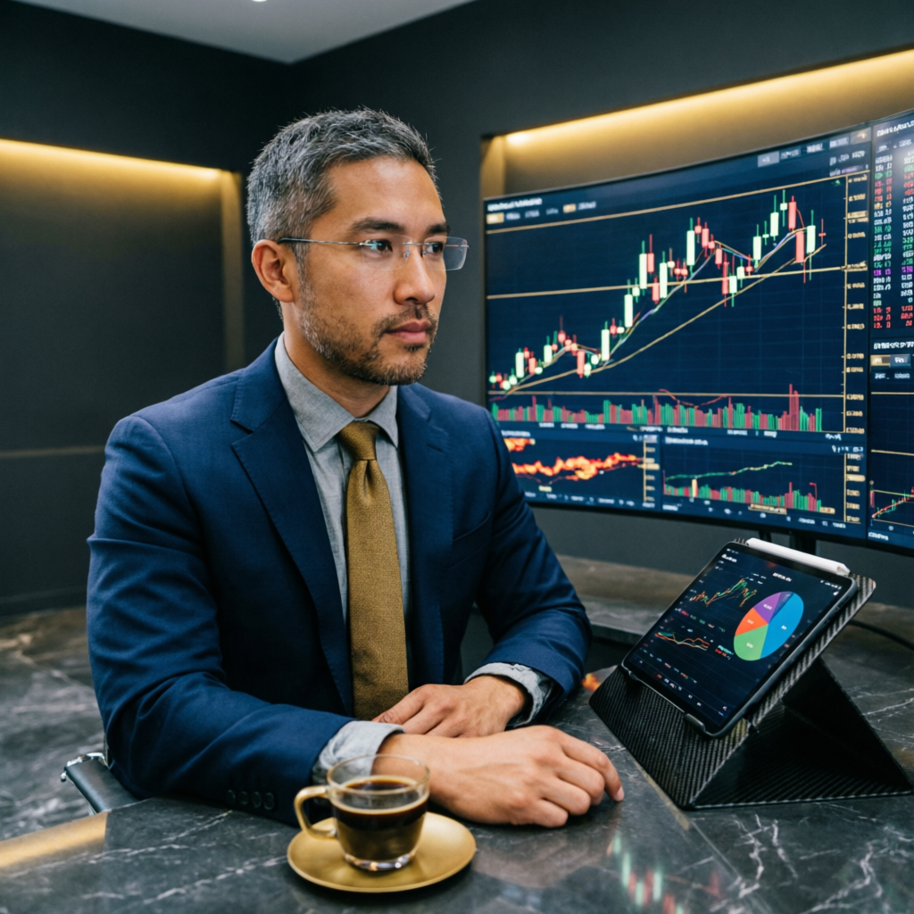 Expert trader analyzing prop firm challenge evaluation on multiple screens