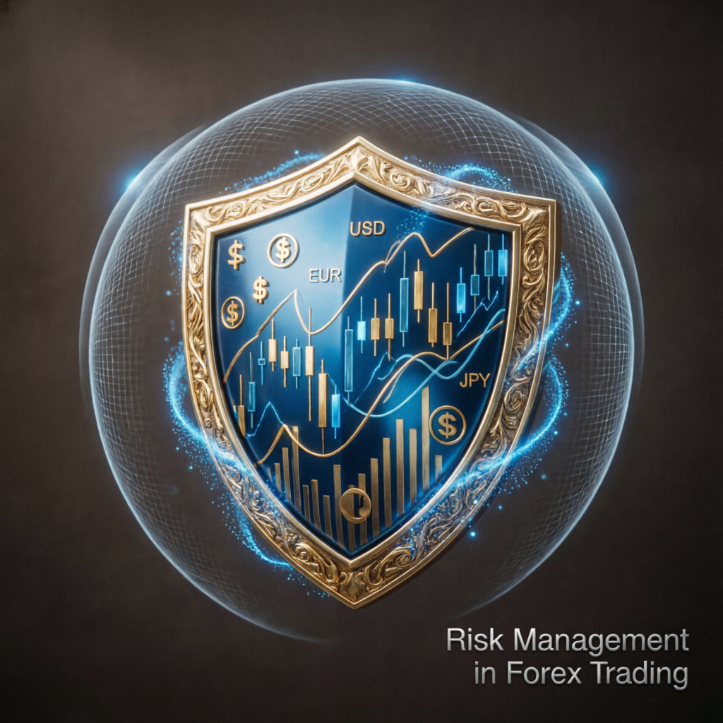 Risk management shield protecting forex trading accounts