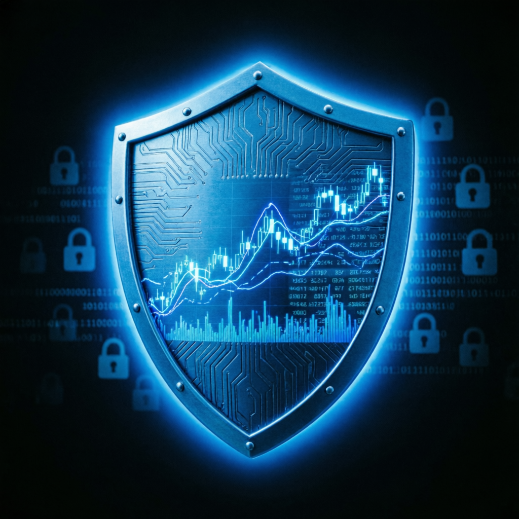 Risk management shield protecting trading accounts with advanced security measures