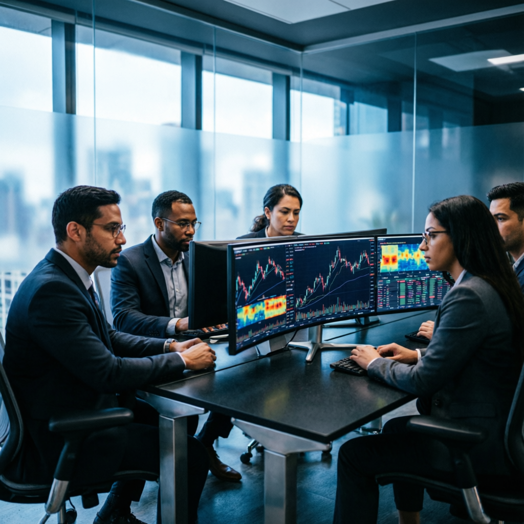 Professional trading team analyzing strategies