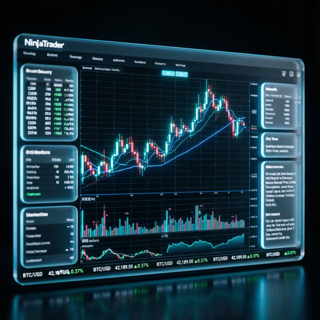 NinjaTrader platform interface with advanced futures charts