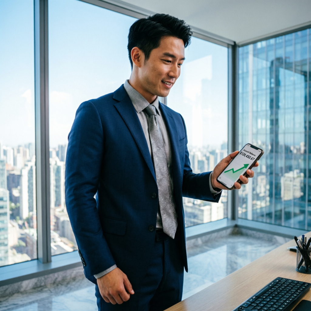 Trader viewing funded account profits on mobile - PFM Capitals success