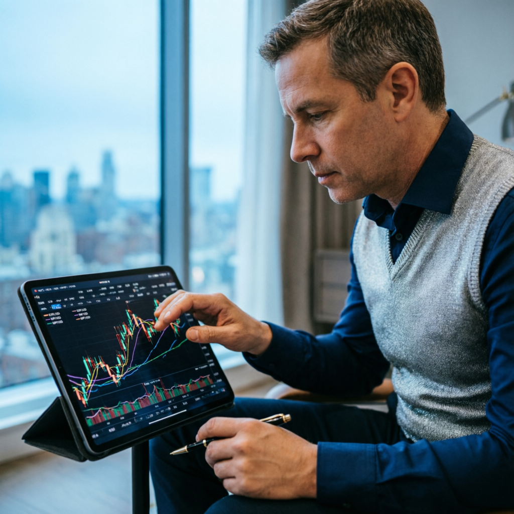 Professional trader analyzing forex charts on tablet - Forex Account Management by PFM Capitals