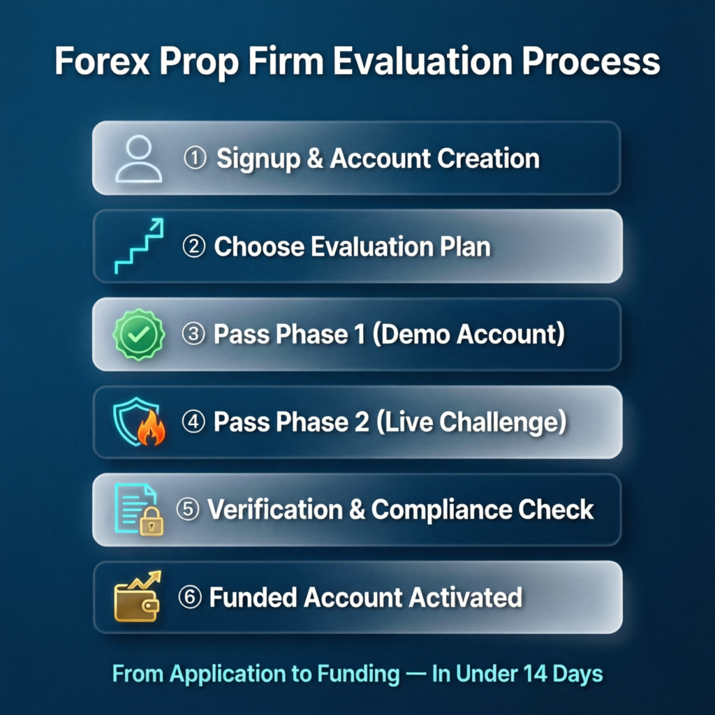 Forex Prop Firm Evaluation Process - from signup to funded account activation