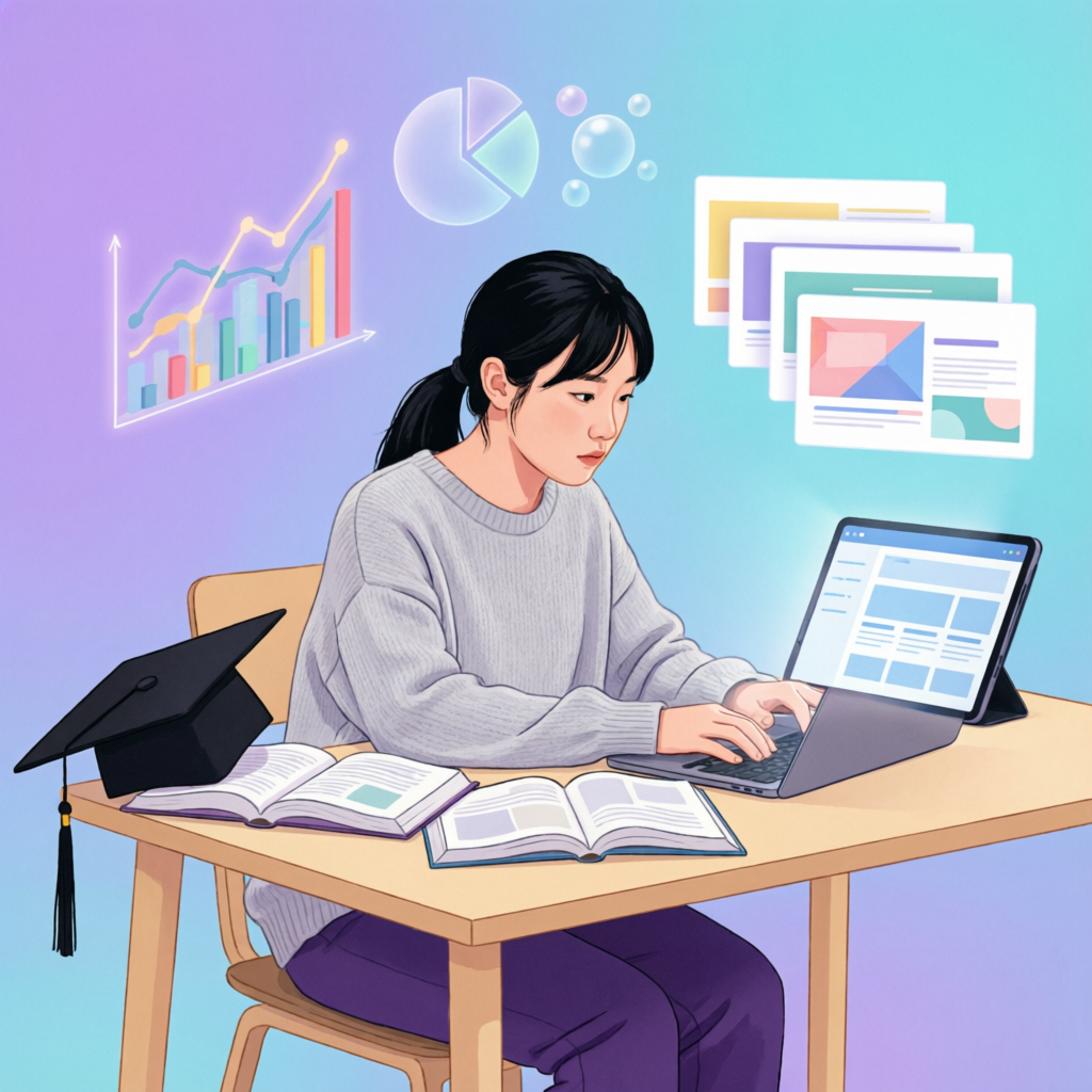 طالب يستخدم Canva لإنشاء مشاريعه الدراسية