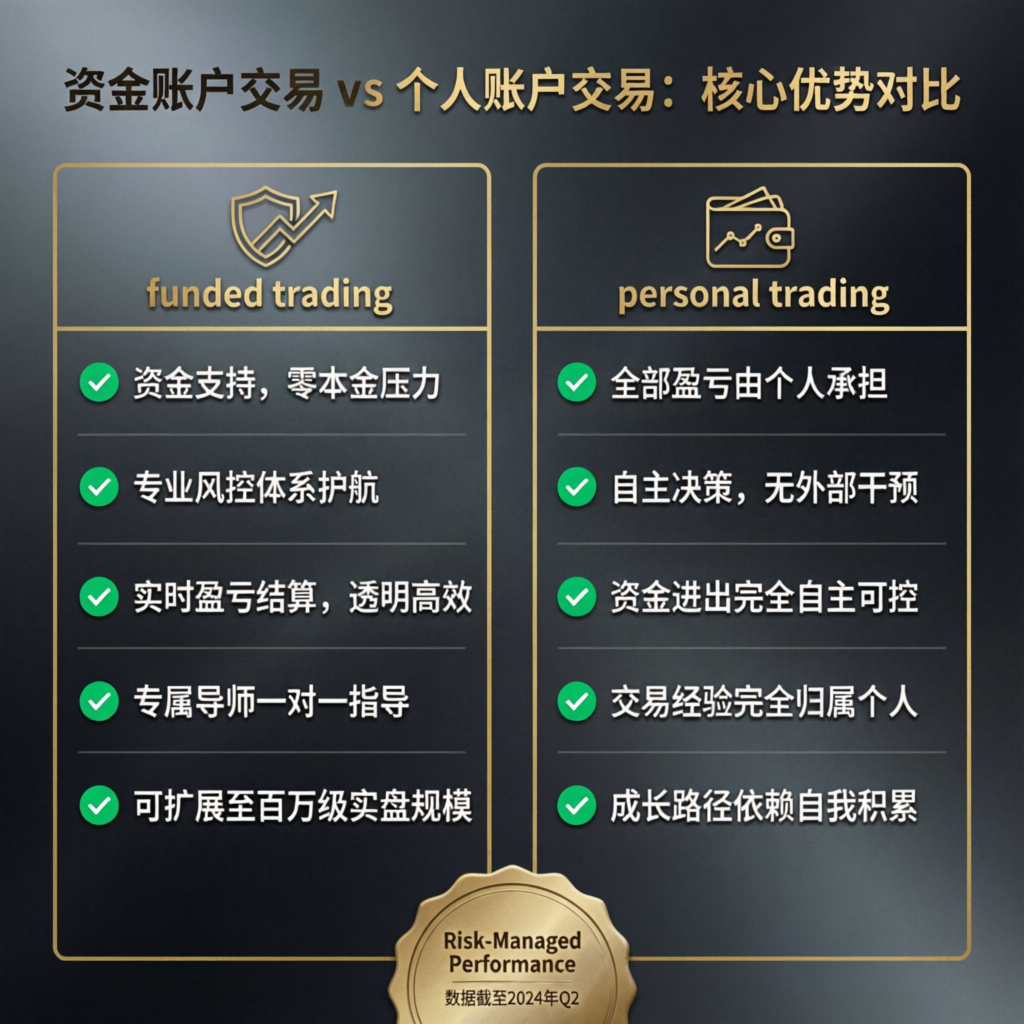 Comparison between funded trading and personal trading showing core advantages of each approach