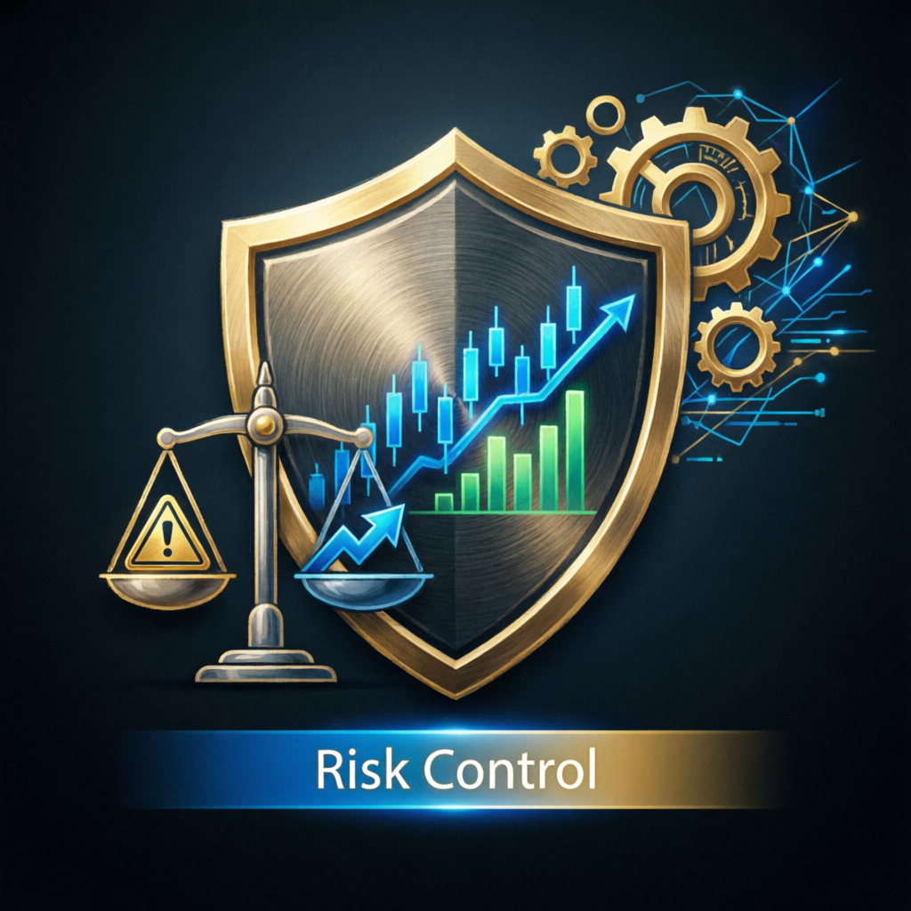 Risk management concept with shield and trading charts - PFM Capitals Funded Account Management