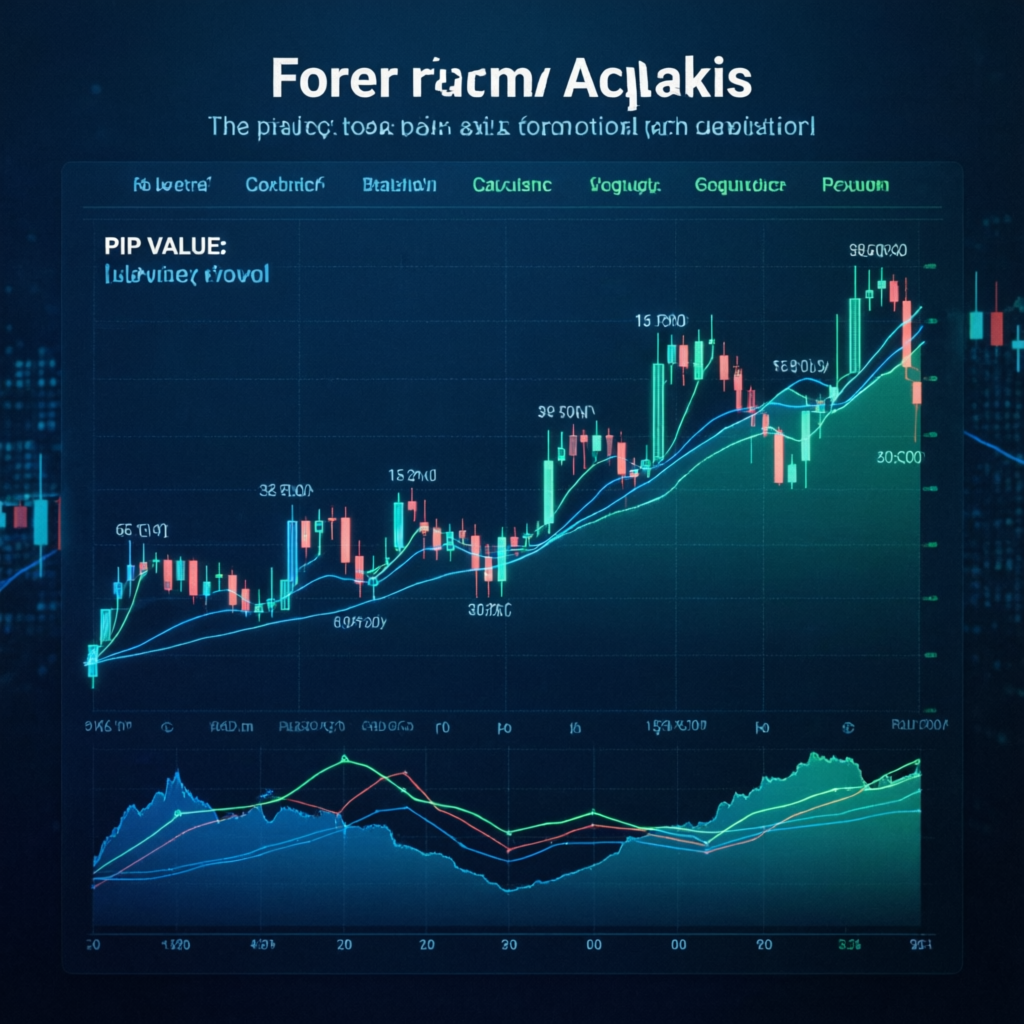 Forex market analysis infographic with candlestick charts and technical indicators