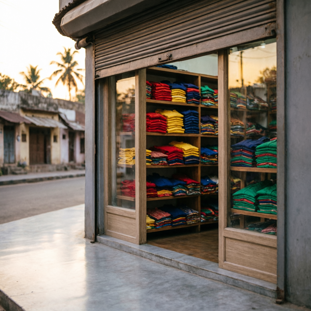 Walgot Cotton City storefront and shelves of kids wear in Chembur Camp, Mumbai 400074