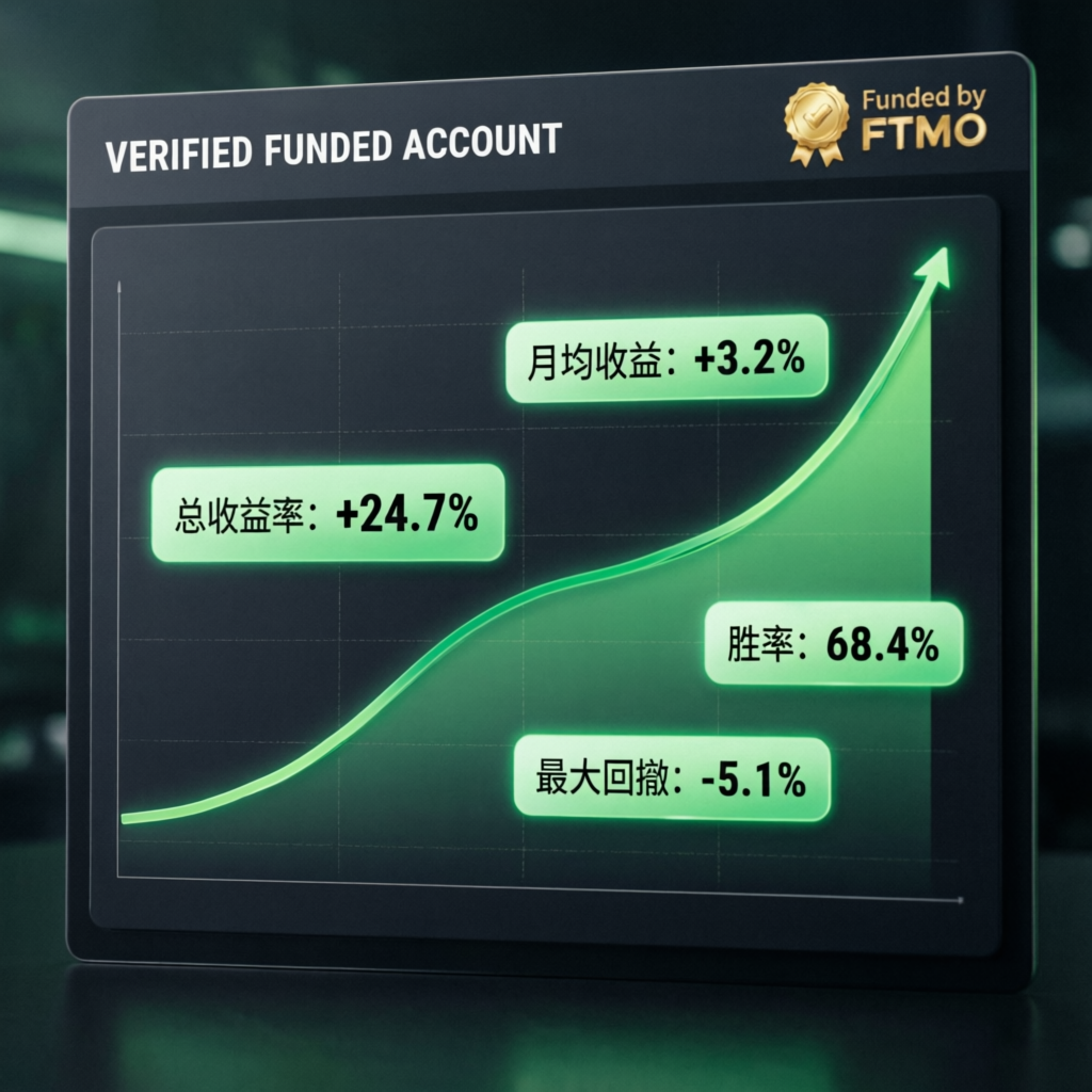 Verified funded account dashboard showing profit curve