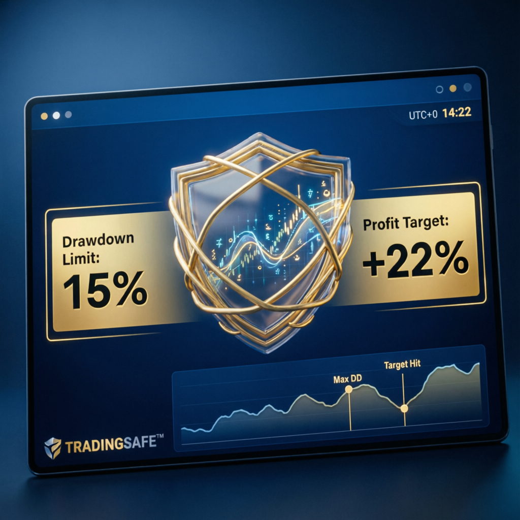Risk management dashboard with drawdown limits and profit targets