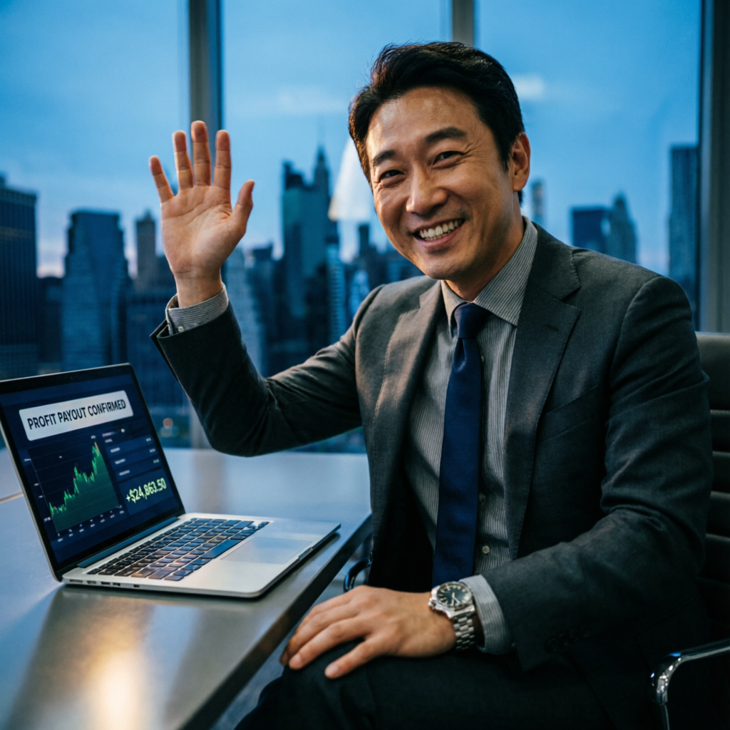 Successful funded trader celebrating profit payout from Apex Trader Funding