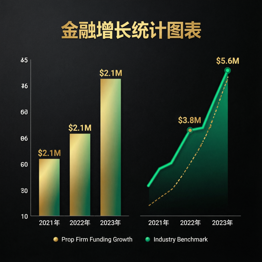 Financial growth statistics chart showing Apex Trader Funding prop firm growth from 2021 to 2026