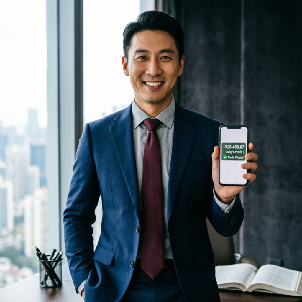 Successful trader showing profit notification on smartphone