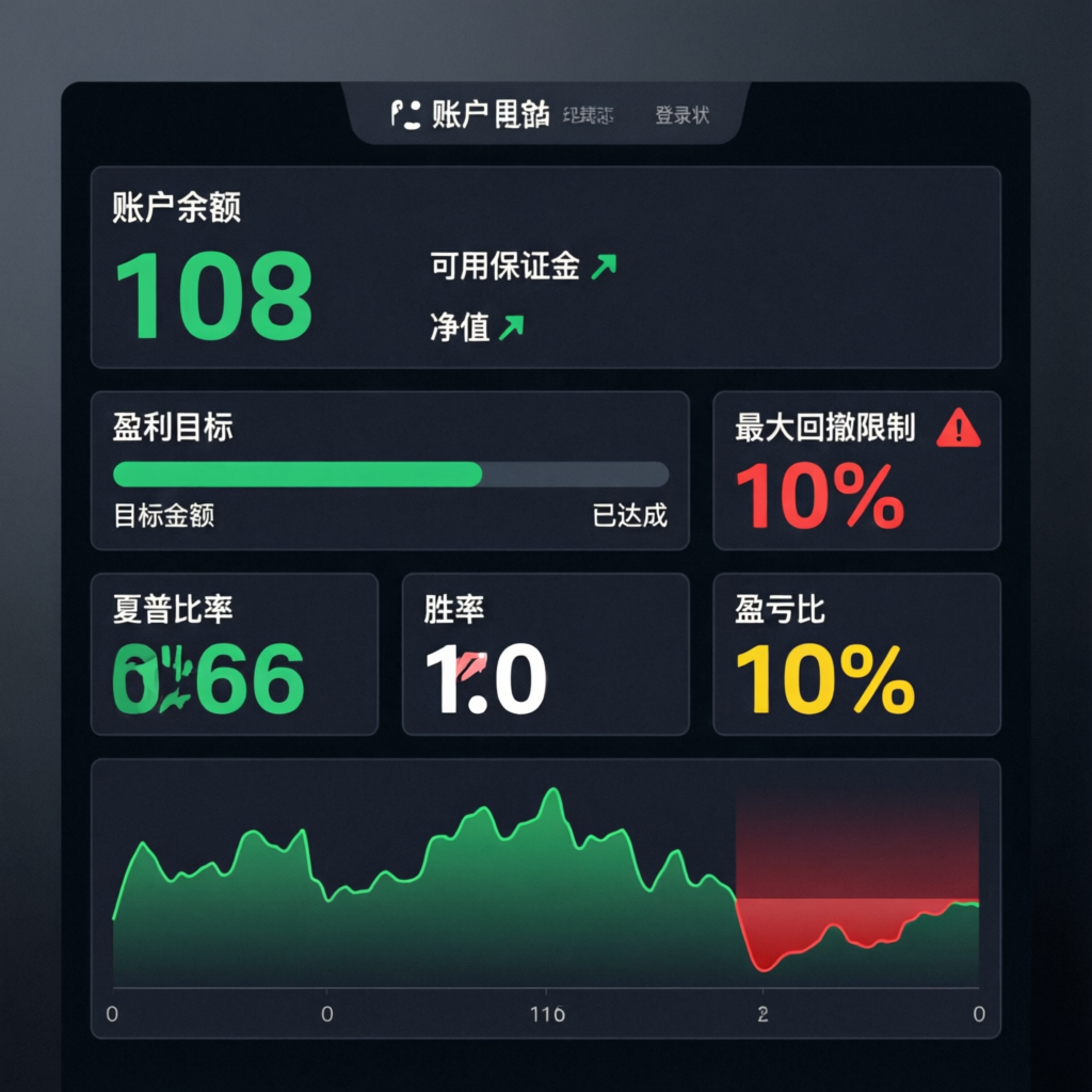 Prop firm trading dashboard showing account balance, profit targets, and drawdown limits