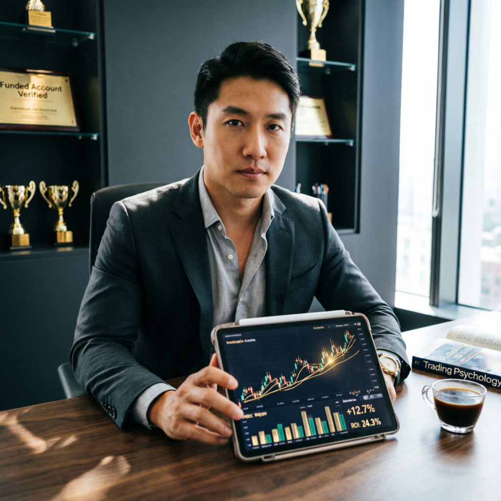 Professional funded trader showing profitable portfolio results on tablet - PFM Capitals success