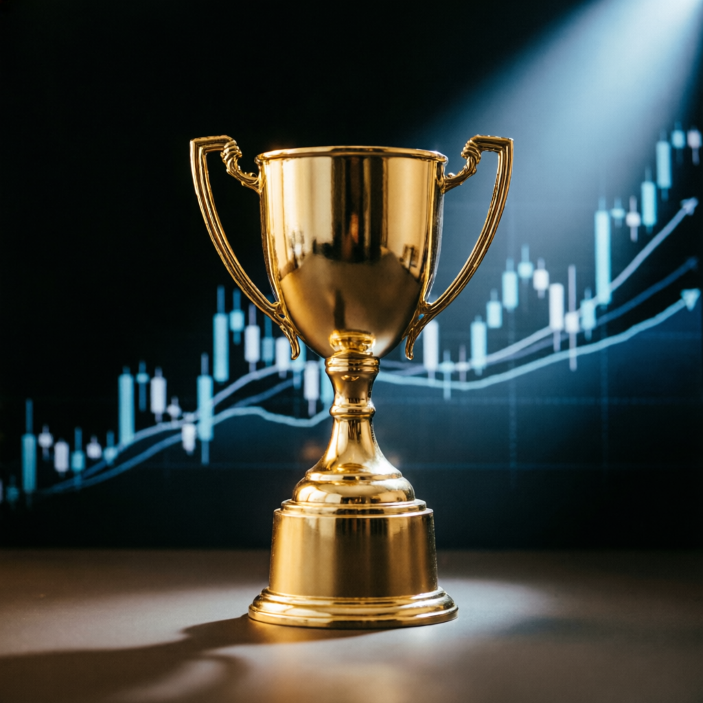 Golden trophy representing funded account success