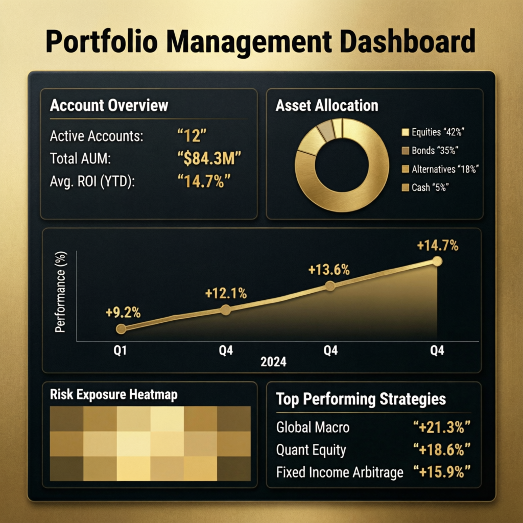 Portfolio management dashboard showing account performance