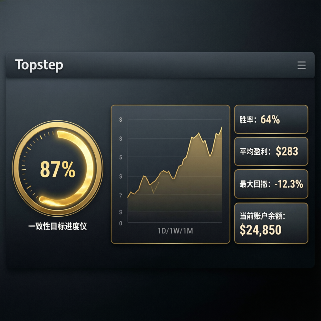 Topstep consistency target dashboard showing 87% progress