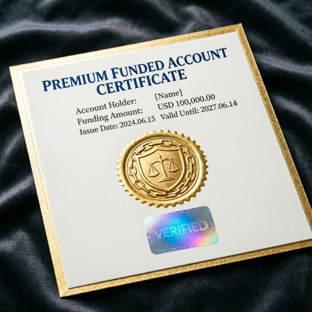 Premium funded account certificate with verification seal