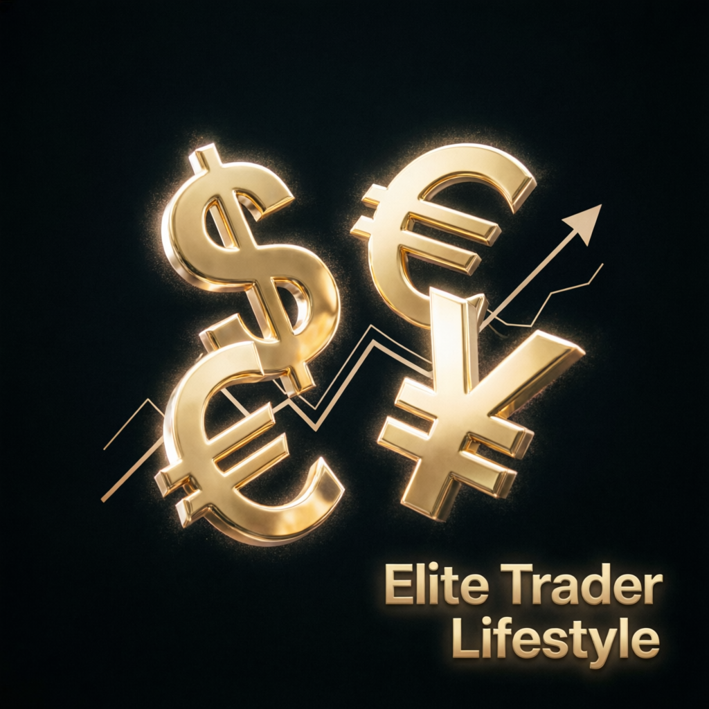 Elite trader lifestyle with currency symbols and growth