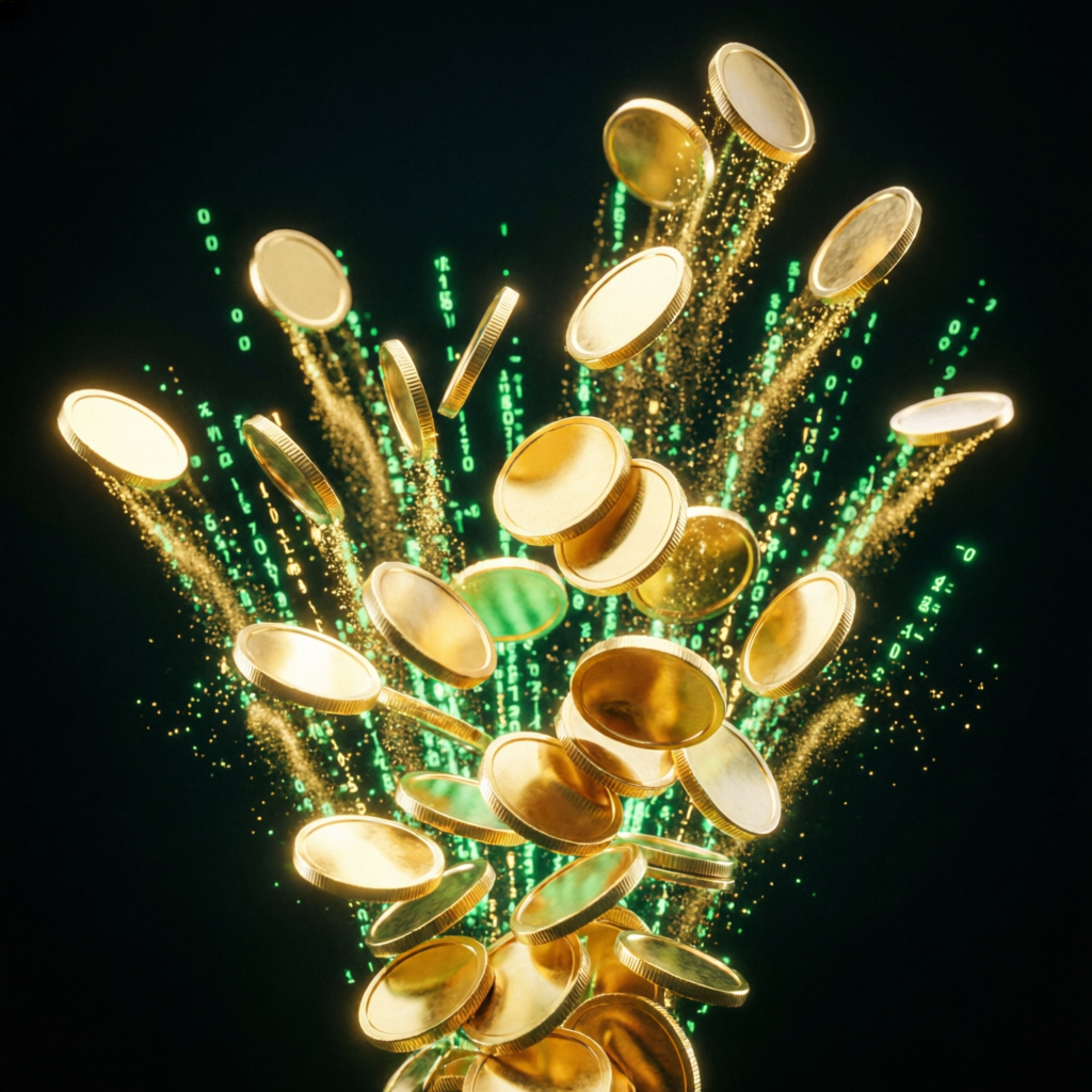 Golden coins representing successful Topstep payouts
