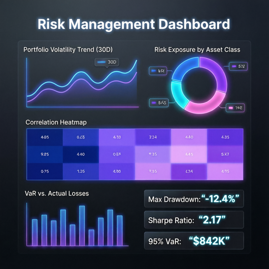 Risk management dashboard showing trading analytics