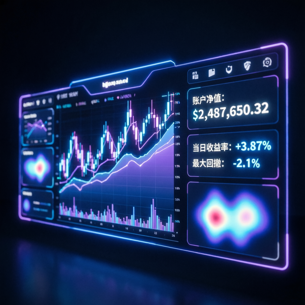 AI-powered Topstep trading dashboard with holographic financial charts