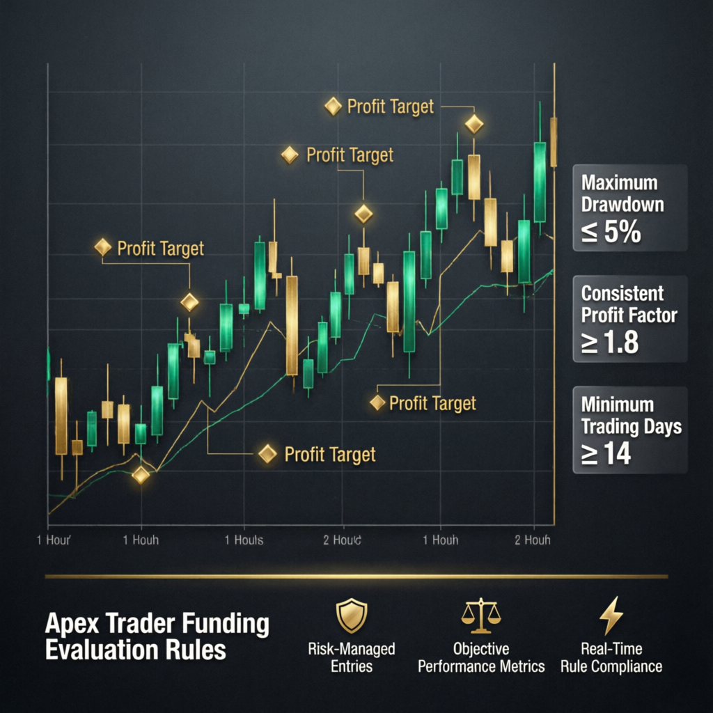 Apex Trader Funding evaluation rules visualization with profit targets