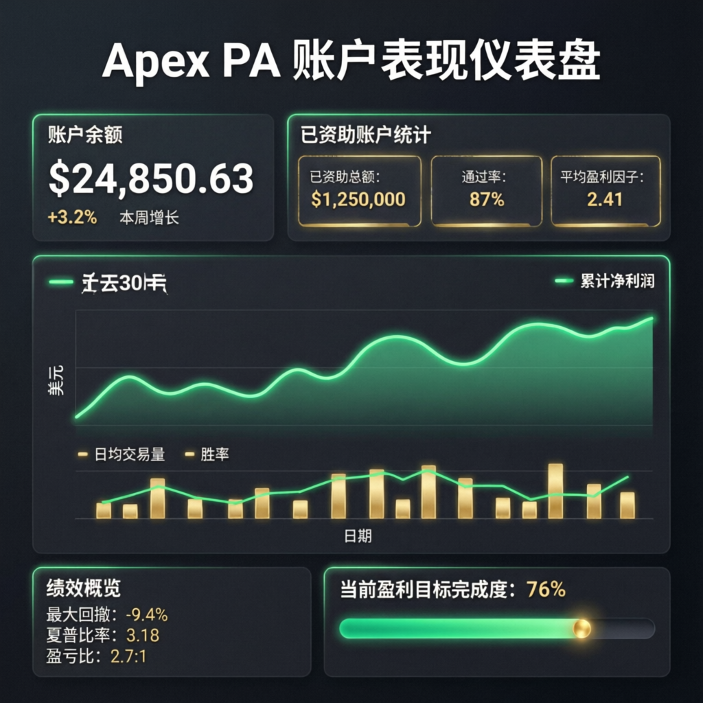 Apex PA Account performance dashboard showing profit metrics